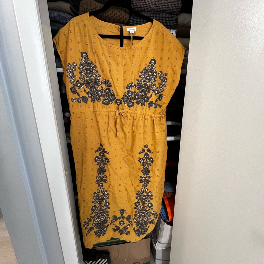 Yellow Dress with Black Embroidery